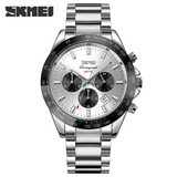 Skmei White Dial Quartz Chronograph Display Silver Chain Watch