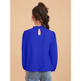 Shein-Girls Frilled Neck Keyhole Back Blouse