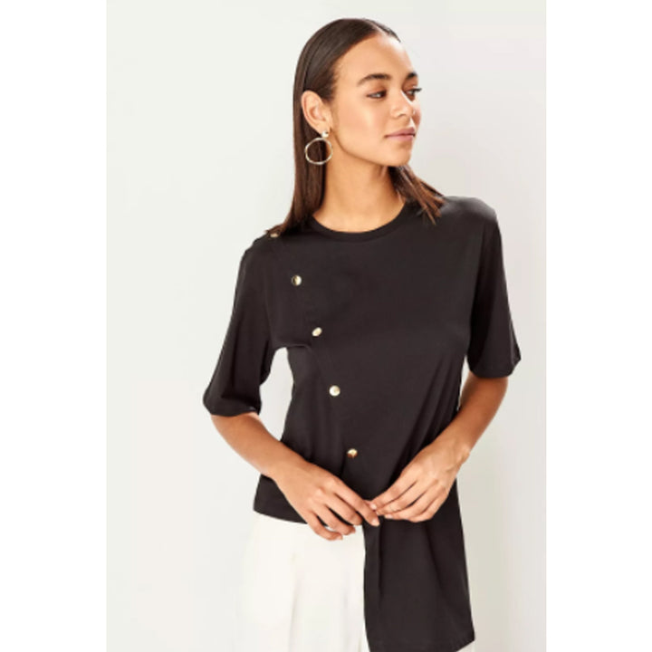 TRENDYOL- Button Down Round Neck Top