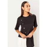 TRENDYOL- Button Down Round Neck Top