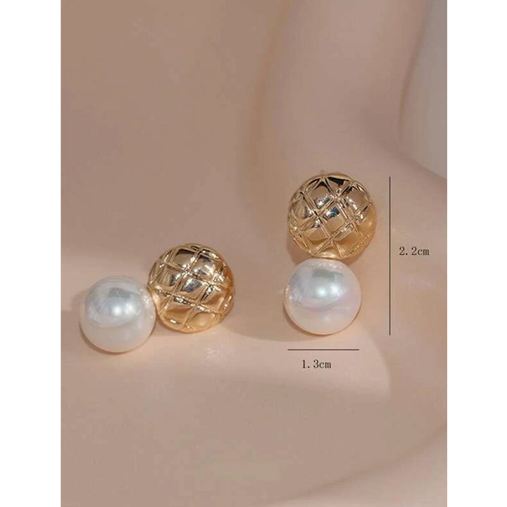 Shein- Faux Pearl Stud Earrings- Golden