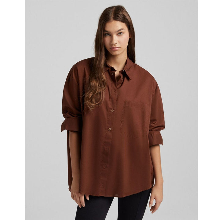 Bershka- Long-Sleeved Oversized Shirt with Pocket