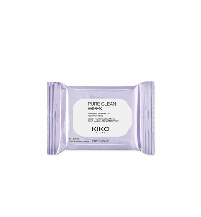 Kiko Milano- Pure Clean Wipes Mini A Travel-Size Package Containing 10 Make-Up Remover Wipes For The Face, Eyes And Lips,