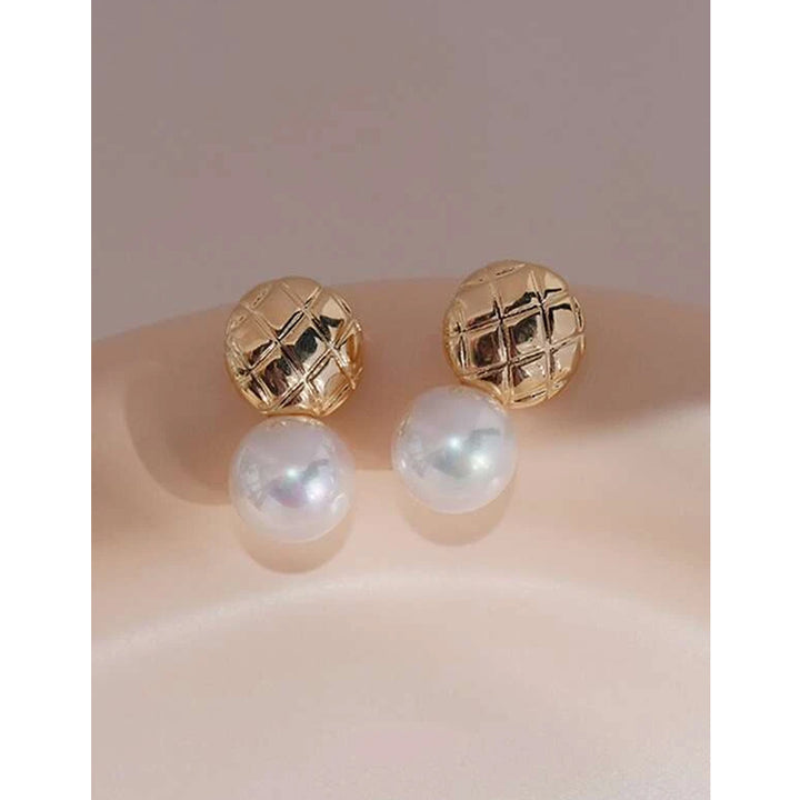 Shein- Faux Pearl Stud Earrings- Golden