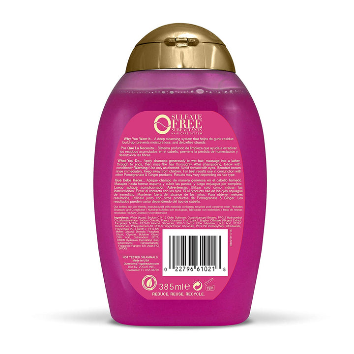 OGX Detoxifying + Pomegranate & Ginger Shampoo, Sulfate Free,  Shampoo 385ml