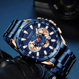 Curren- Stainless Steel Chronograph & Date Large Dial Wrist Watch For Men- 8363- Blue rose