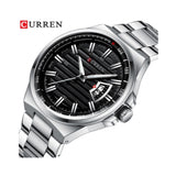 Curren- Stainless Steel Quartz Wristwatch For Men- 8375- Silver Black