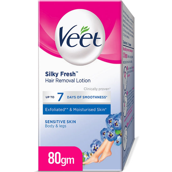 Veet Silky Fresh Hair Removal Lotion for Sensitive Skin with Aloe Vera and Violet Blossom Fragrance 80gm