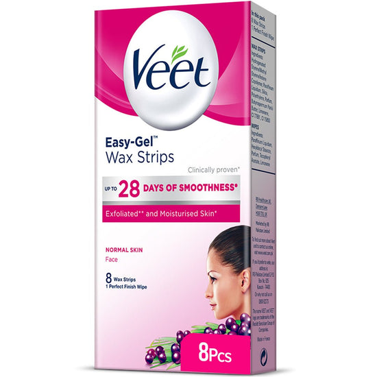 Veet Easy Gel Wax Strips for Face Normal Skin with Shea Butter and Acai Berries Scent 8 Face Wax Strips