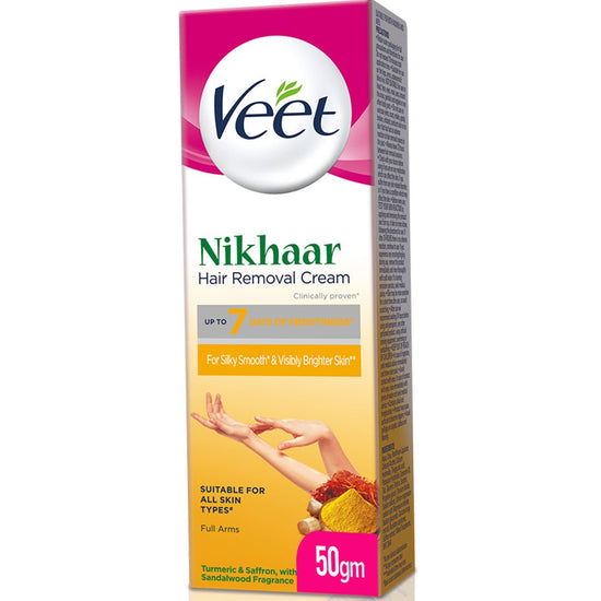 Veet Silky Fresh Hair Removal Cream for All Skin Types with Tumeric and Saffron and Sandalwood Fragrance 50gm