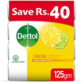 Dettol Antibacterial Soap Bar Effective Germ Protection Fresh 125gm - Pack of 4