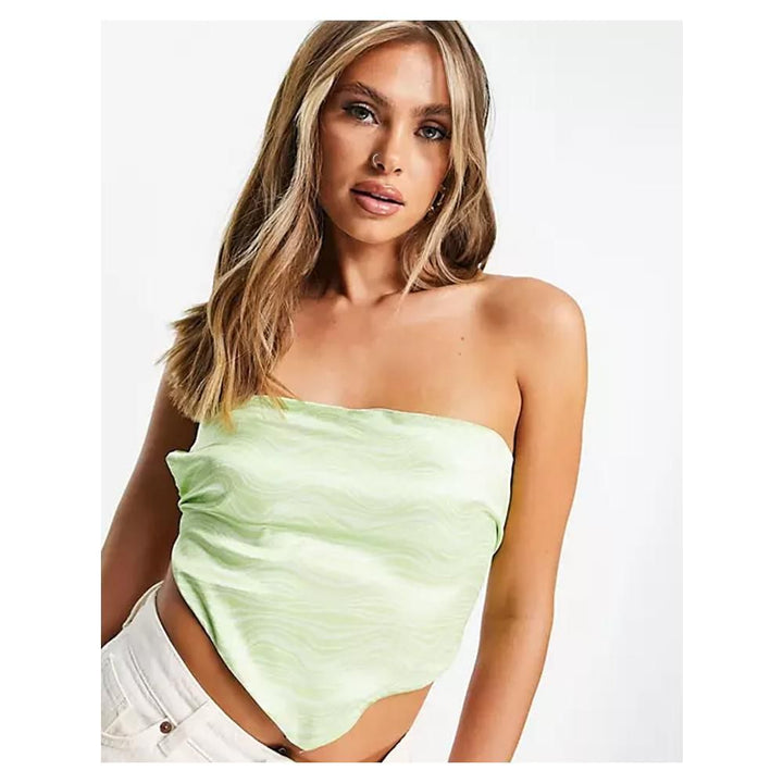 Asos- In The Style X Yasmin Chanel Satin Scarf Top In Green