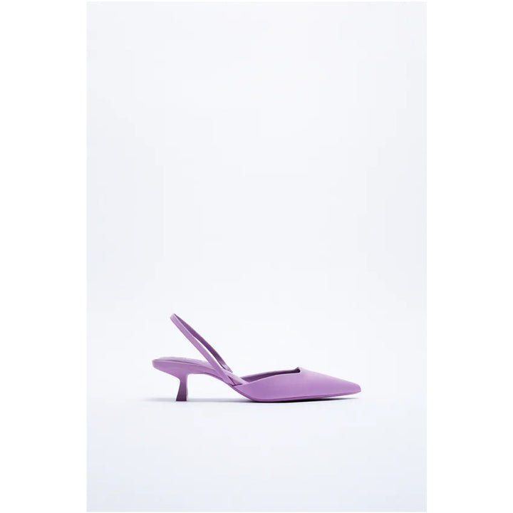 Zara- Slingback Kitten-Heel Shoes- Mauve Purple