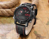 Naviforce- NF9095 Men's Waterproof Leather Strap Watch With Branded Naviforce Box Black Red