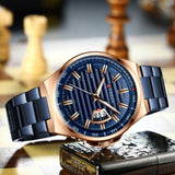 Curren- Stainless Steel Quartz Wristwatch For Men- 8375- Blue Rose