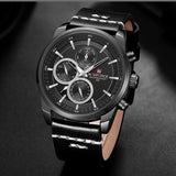 NAVIFORCE- Waterproof 24 hour Date Quartz Watch Leather Straps With Brand Box - NF9148 Black