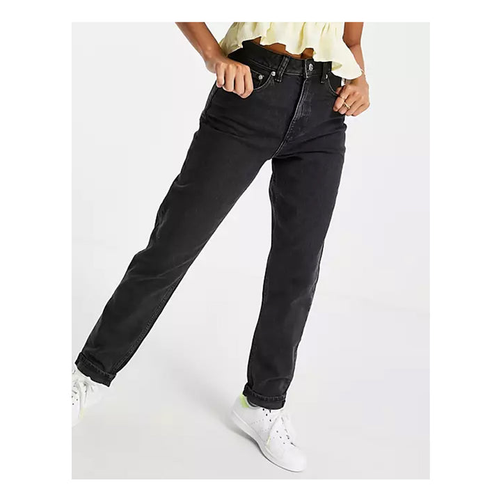 ASOS DESIGN- Petite High Rise Farleigh Slim Mom Jeans In Washed Black