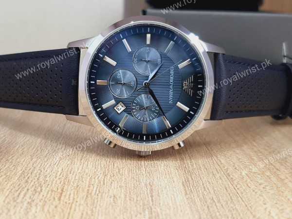 Armani- Bagallery Watch Emporio AR2473 Blue 43mm – Strap Dial Men\'s Leather Quartz