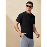 Shein- Men Ribbed Knit Solid Half Button Placket Polo Shirt