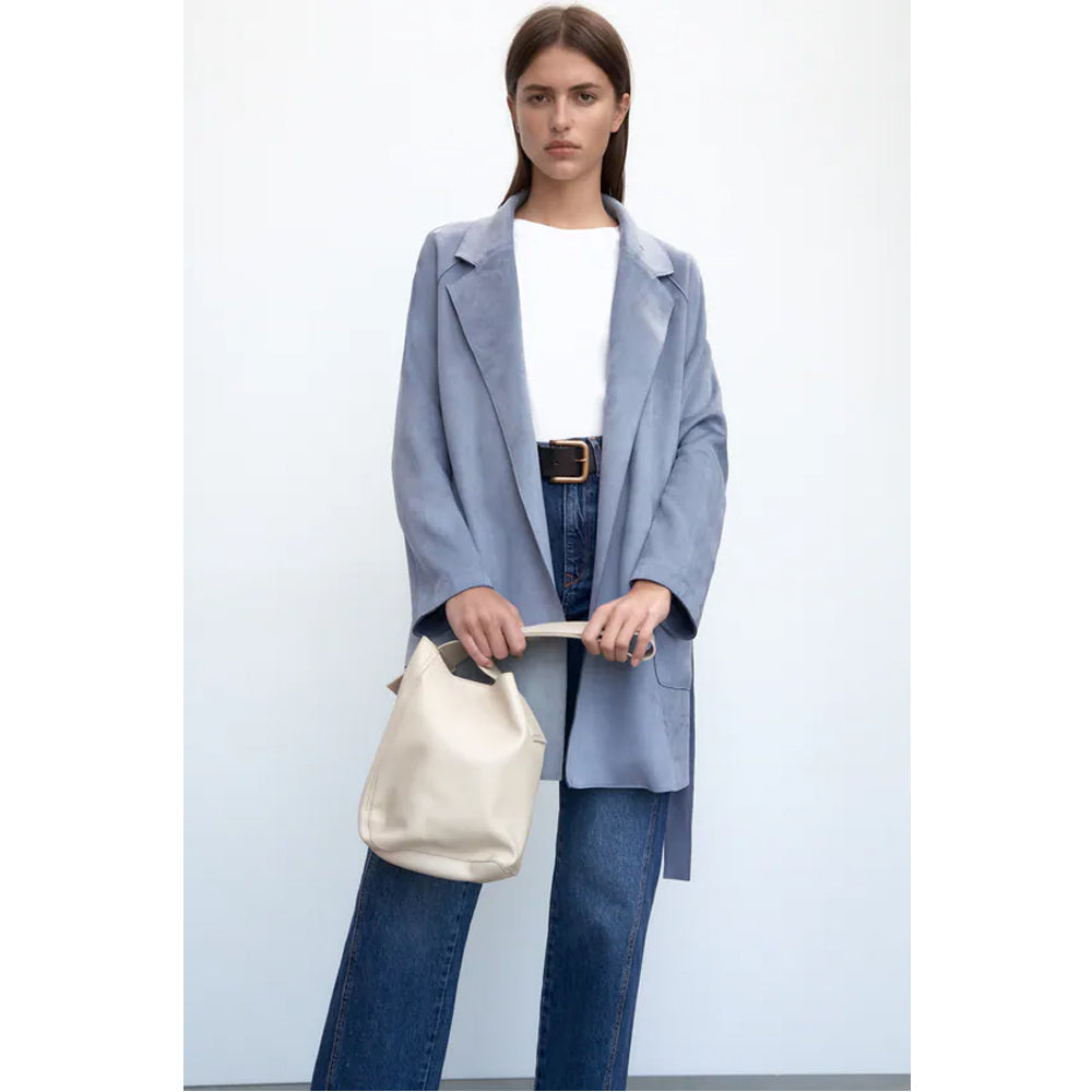 Zara Faux Suede Belted Trench Jacket In Dusty deals Blue