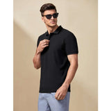 Shein- Men Ribbed Knit Solid Half Button Placket Polo Shirt