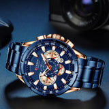 Curren- Stainless Steel Chronograph & Date Large Dial Wrist Watch For Men- 8363- Blue rose