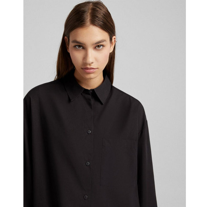 Bershka- Long-Sleeved Oversized Poplin Shirt