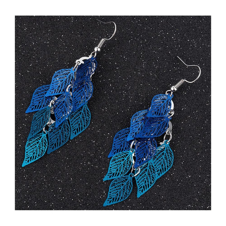 The Marshall- Blue Shaded Bohemian Leaves Earrings - TM-E-53-Be