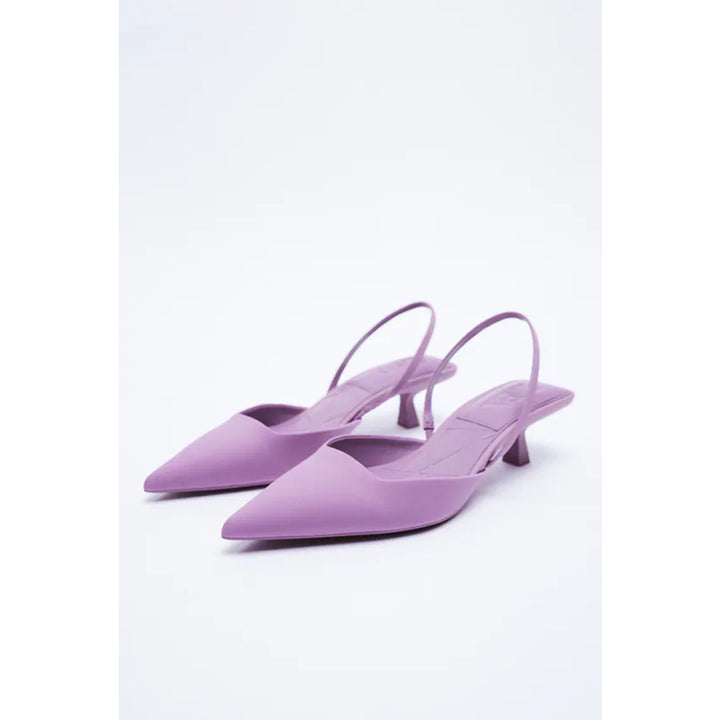 Zara- Slingback Kitten-Heel Shoes- Mauve Purple