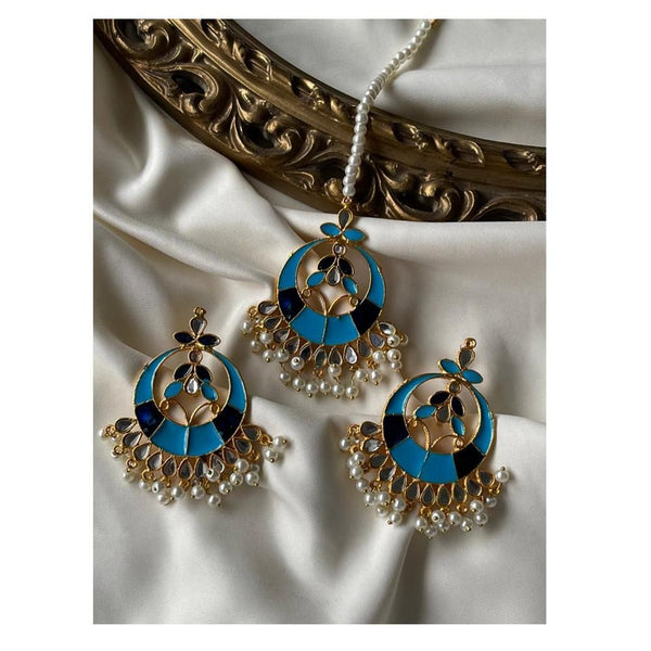 Jewels By Noor- Aqua Kundan Teeka and Earrings