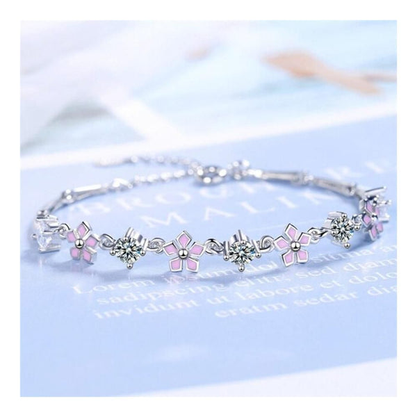 Zardi- Floral Bracelet – AAA Zircon – Silver / Pink