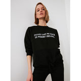 Trendyol- Black Printed Tulle Pocket Detailed Knitted Sweatshirt TWOAW21SW1198