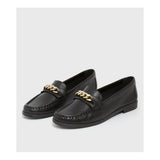 New Look- Black Leather Chunky Chain Trim Loafers For Women