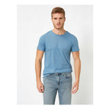 KOTON- Cotton Crew Neck Short Sleeve T-Shirt - Blue