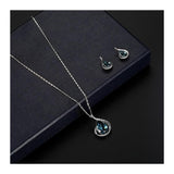 Jolly Chic- 3 Pieces Womens Fashion Oval Gem Full Rhinestone Earring Necklace Set - Silver