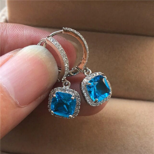 Zardi- AAA Zircon - Drop Earring  - Silver With Blue Stone - AE149