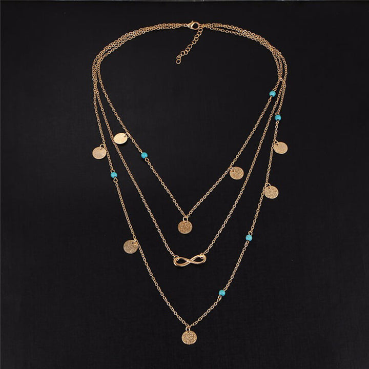 Zardi- Three Layer Gold Coin Necklace Multi Chain - AN73