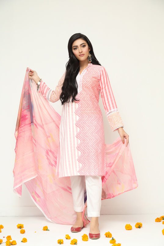 Sheep Pink Sapphire Screen Printed Shirt With Dupatta