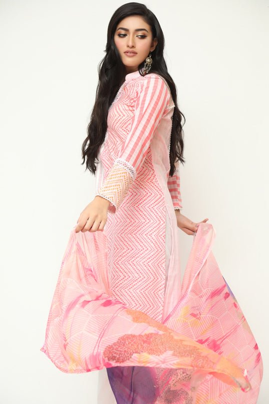 Sheep Pink Sapphire Screen Printed Shirt With Dupatta