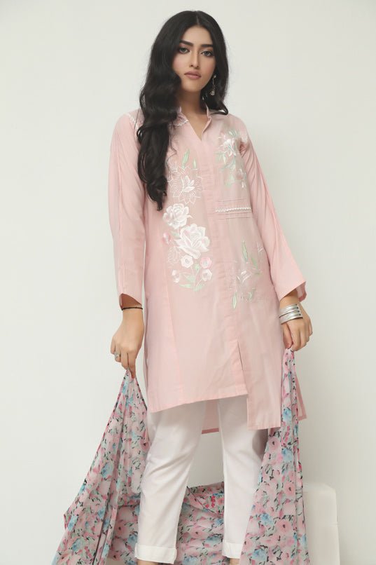 Sheep Pastel Berry Embroidered Shirt With Dupatta