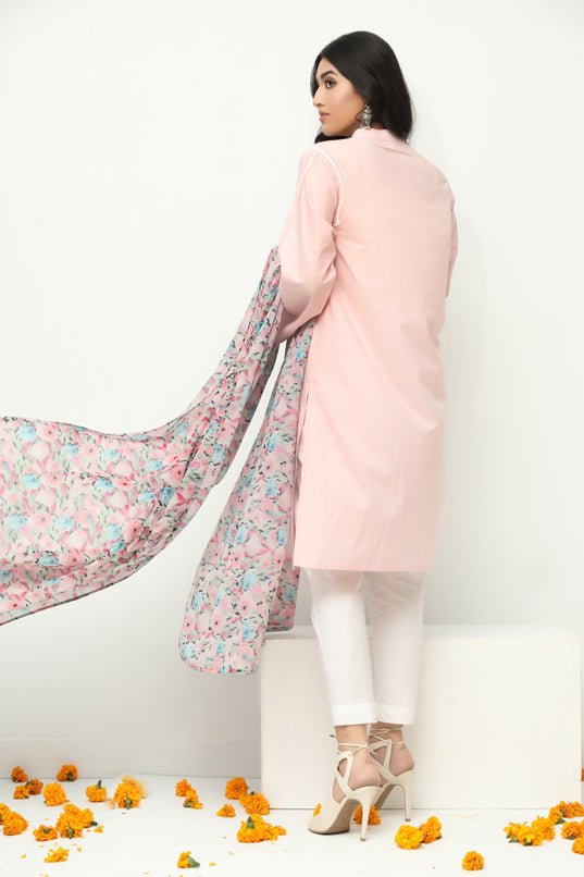 Sheep Pastel Berry Embroidered Shirt With Dupatta