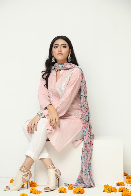 Sheep Pastel Berry Embroidered Shirt With Dupatta