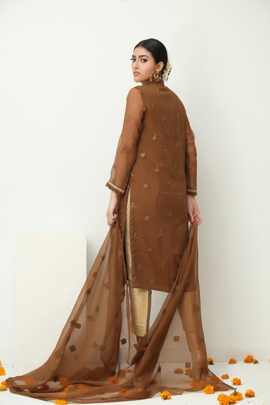 Sheep Olivia Brown Embroidered Shirt With Dupatta