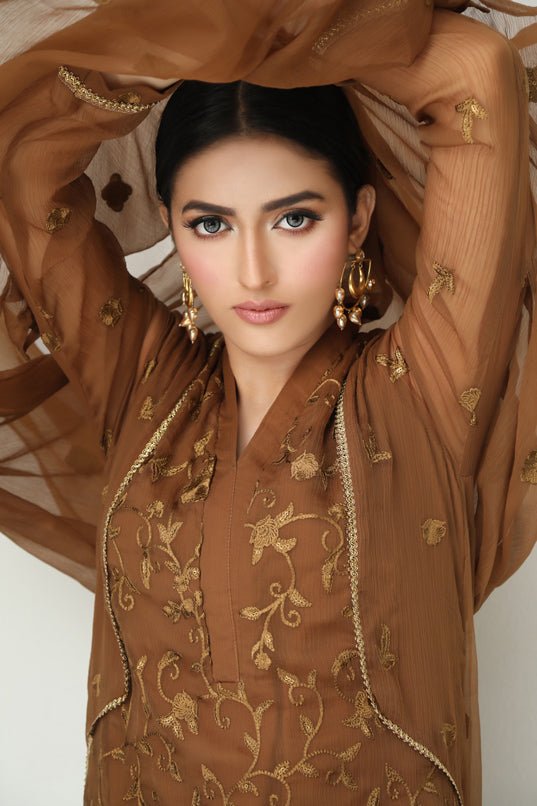 Sheep Olivia Brown Embroidered Shirt With Dupatta