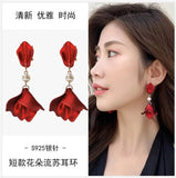 Shein- Acrylic Trendy Plant Women Dangle Earring Women Big Red Rose Petals Ginkgo Leaf Earrings Fashion