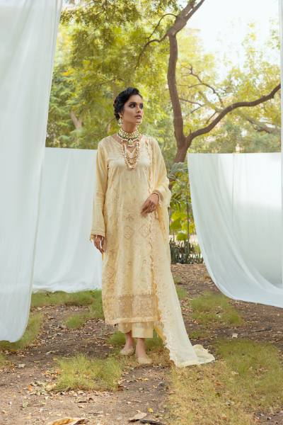 Bunai Semi Stitched Sequins Embroidered Luxury Viscose Self Jaquard with Bamber Chiffon Cuttwork Duppata BUN-001