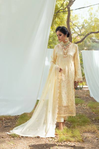 Bunai Semi Stitched Sequins Embroidered Luxury Viscose Self Jaquard with Bamber Chiffon Cuttwork Duppata BUN-001