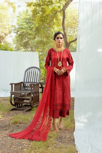 Bunai Semi Stitched Sequins Embroidered Luxury Viscose Self Jaquard with Bamber Chiffon Cuttwork Duppata BUN-002