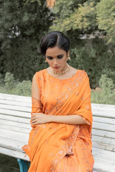 Bunai Semi Stitched Sequins Embroidered Luxury Viscose Self Jaquard with Bamber Chiffon Cuttwork Duppata BUN-003