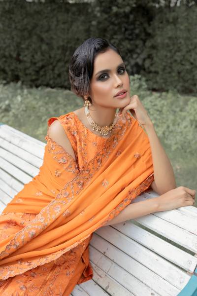 Bunai Semi Stitched Sequins Embroidered Luxury Viscose Self Jaquard with Bamber Chiffon Cuttwork Duppata BUN-003